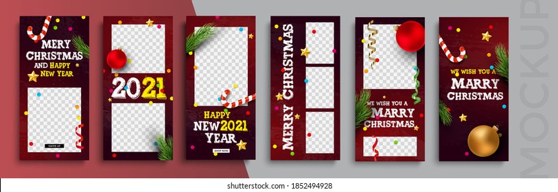 Editable Christmas and New Year 
Instagram stories vector template for social media.