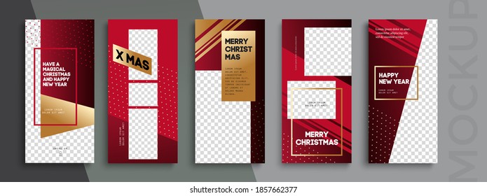 Editable Christmas And New Year 
Instagram Stories Vector Template For Social Media.