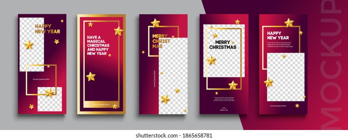 Editable Christmas And New Year 
Instagram Stories Vector Template For Social Media