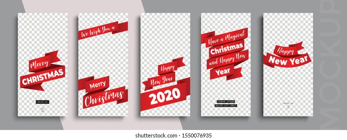 Editable Christmas And New Year Stories Vector Template For Social Media. Instagram