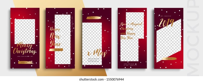 Editable Christmas and New Year stories vector template for social media. Instagram