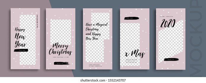 Editable Christmas and New Year stories vector template for social media. Instagram