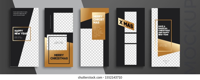 Editable Christmas and New Year stories vector template for social media. Instagram