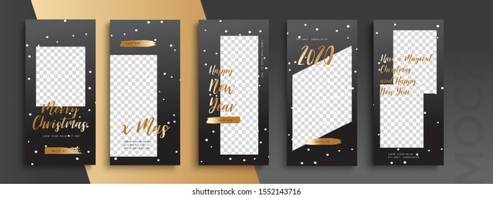 Editable Christmas And New Year Stories Vector Template For Social Media. Instagram