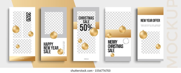 Editable Christmas and New Year stories vector template for social media. Instagram Stories