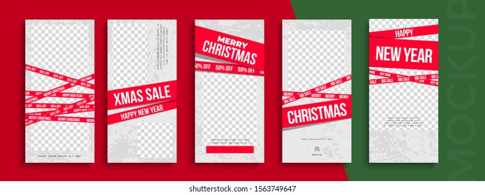 Editable Christmas and New Year stories vector template for social media. Instagram Stories