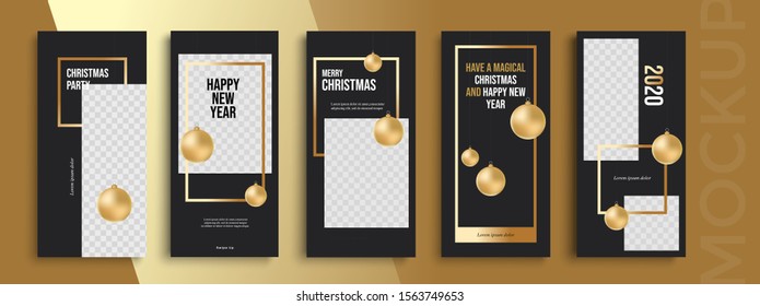 Editable Christmas and New Year stories vector template for social media. Instagram Stories