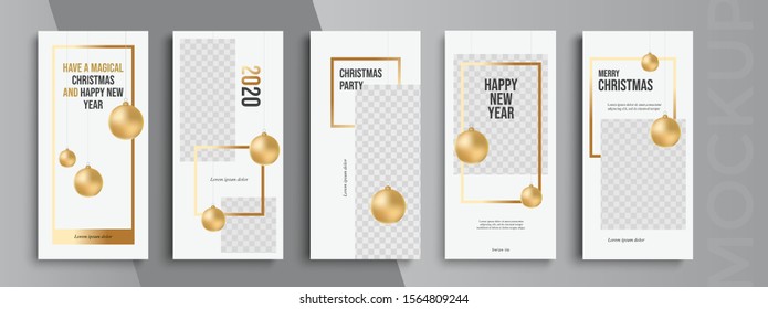 Editable Christmas and New Year stories vector template for social media. Instagram Stories