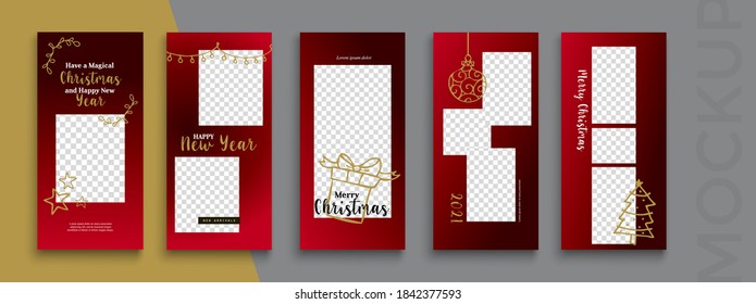 Editable Christmas And New Year Stories Vector Template For Social Media. Instagram Stories