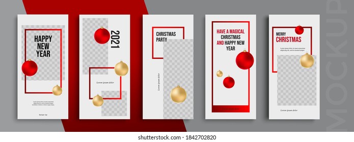 Editable Christmas and New Year stories vector template for social media. Instagram Stories
