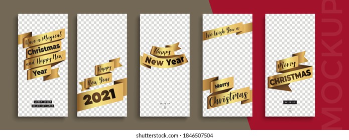 Editable Christmas and New Year stories vector template for social media. Instagram Stories