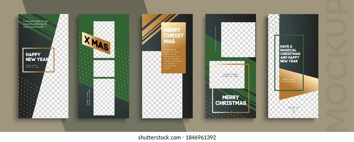 Plantilla de vector de historias editables de Navidad y Año Nuevo para medios sociales. Historias de Instagram