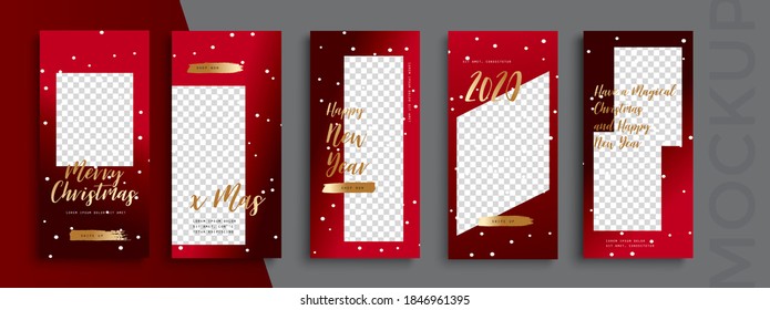 Editable Christmas and New Year stories vector template for social media. Instagram Stories