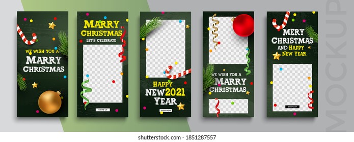 Editable Christmas And New Year Stories Vector Template For Social Media.