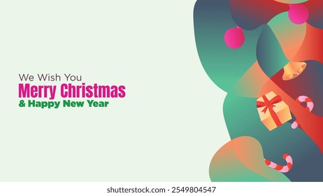 Editable Christmas Web Design with Blank Space and Ornamental Vector Art. abstract fluid christmas background with gift box and ornamental vector illustration 