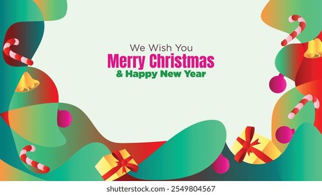 Editable Christmas Web Design with Blank Space and Ornamental Vector Art. abstract fluid christmas background with gift box and ornamental vector illustration 