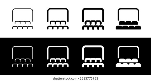 Auditório de cinema editável, assentos, ícone de vetor de tela. Filme, cinema, entretenimento. Parte de uma grande família de conjuntos de ícones. Perfeito para interfaces web e app, apresentações, infográficos, etc