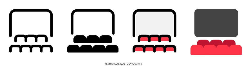 Auditorio de cine editable, Vacantes, ícono de Vector de pantalla. Película, cine, entretenimiento. Parte de una gran familia de iconos. Perfecto para interfaces de Web y App, presentaciones, infografías, etc