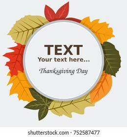Editable Circle Banner with various Colors Autumn Leaves Vector Illustration for Thanksgiving Day Text Background