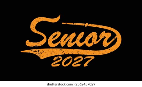 Editable Class of 2027 Typography Design Vector: Seniors 2027 T-Shirt Design with Orange Text on Black Background for Graduation Events, Parties, and High School or College Celebrations