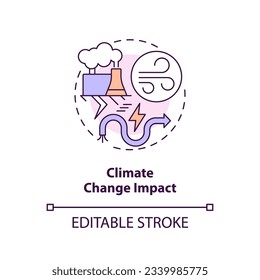 Editable climate change impact concept, isolated vector, thin line icon representing carbon border adjustment.