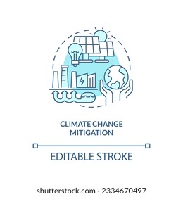 Editable climate change mitigation linear concept, isolated vector, blue thin line icon representing carbon border adjustment.