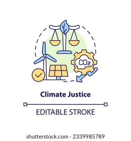 Editable climate justice concept, isolated vector, thin line icon representing carbon border adjustment.