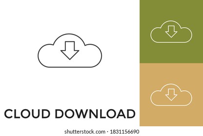 Editable Cloud Download Thin Line Icon with Title. Useful For Mobile Application, Website, Software and Print Media.
