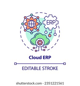 Editable cloud ERP icon concept, isolated vector, enterprise resource planning thin line illustration.