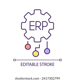 Editable cloud ERP icon representing enterprise resource planning, isolated vector, thin line multicolor illustration.