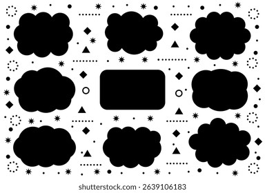 Editable Cloud Label with Geometric Background. Various Vector Frame Sets