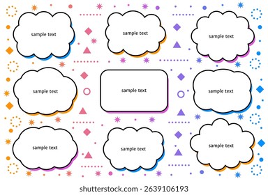 Editable Cloud Label with Geometric Background. Various Vector Frame Sets