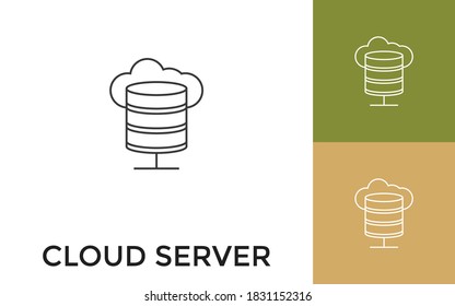 Editable Cloud Server Thin Line Icon with Title. Useful For Mobile Application, Website, Software and Print Media.