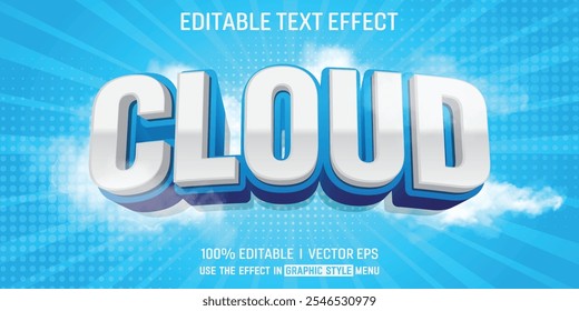 efeito de texto 3d vetor de nuvem editável com design de estilo moderno