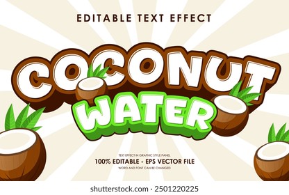 Editable Coconut Water Text Effect with Illustration of Coconut