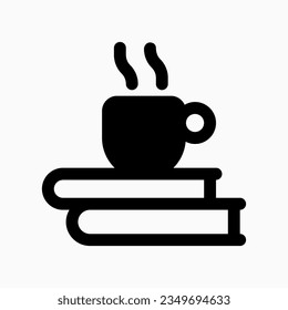 Salto de café editable, taza, ícono vector de libros. Trabajo a distancia, trabajo, profesión, independiente. Parte de una familia de iconos grandes. Perfecto para interfaces web y de aplicaciones, presentaciones, infografías, etc