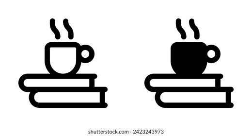 Salto de café editable, taza, ícono vector de libros. Trabajo a distancia, trabajo, profesión, independiente. Parte de una familia de iconos grandes. Perfecto para interfaces web y de aplicaciones, presentaciones, infografías, etc