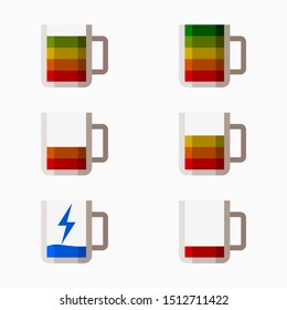 Editable Coffee Mugs Vector Illustration Displayed as Battery Icons Set for Additional Element of Cafe or Business Related Design Project With Energy Recharging Concept