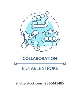 Editable collaboration concept blue thin line icon, isolated vector representing data democratization.