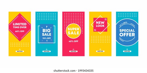 Editable collage for social media post templates. Set stories post with colorful design. Highlights, story, posts and elements. Vector illustration for social media stories and post frame