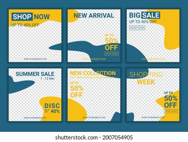 Plantilla de fondo de colección editable para publicaciones de fuentes de medios sociales con colores amarillo y azul. Plantilla de promoción con espacio de copia para el diseño de texto e imágenes. Venta de moda en verano. Ilustración del vector