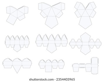 Editable collection Foldable Box Die Cut Cube Template Blueprint Layout with Cutting and Scoring Lines Vector Draw Graphic Design