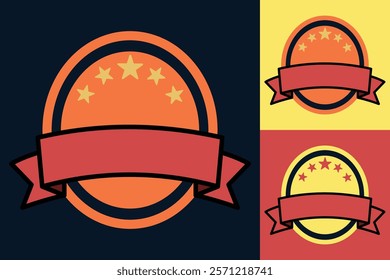 Editable Colorful Badge Design with Stars and Ribbon