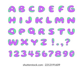 Editable colorful bright funny kids cartoon alphabet isolated