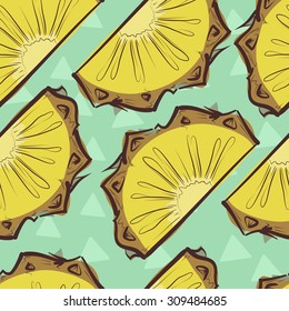 editable colorful seamless pattern with pineapple slices