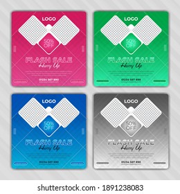 Editable colorful social media vector sell post set design for any company or shop, offer, discount and promotion