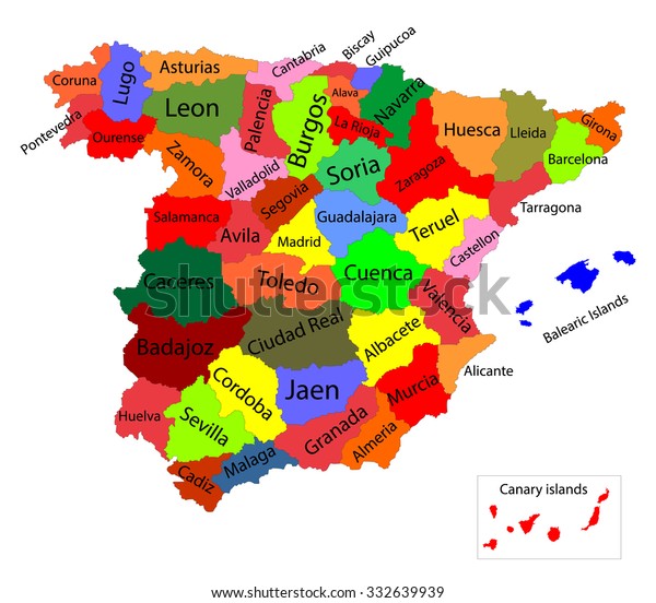 Editable Colorful Vector Map Spain Vector Stock Vector (Royalty Free ...
