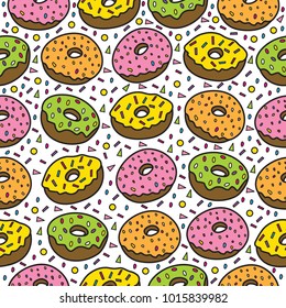 editable colorfull donuts with white white background seamless pattern