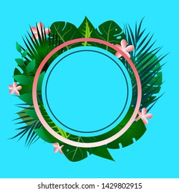 editable colorfull summer  frame with tropicale leaves and space for text 