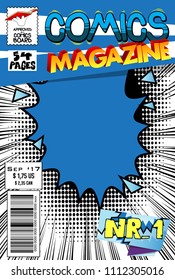 Editable comic book cover with abstract explosion background.